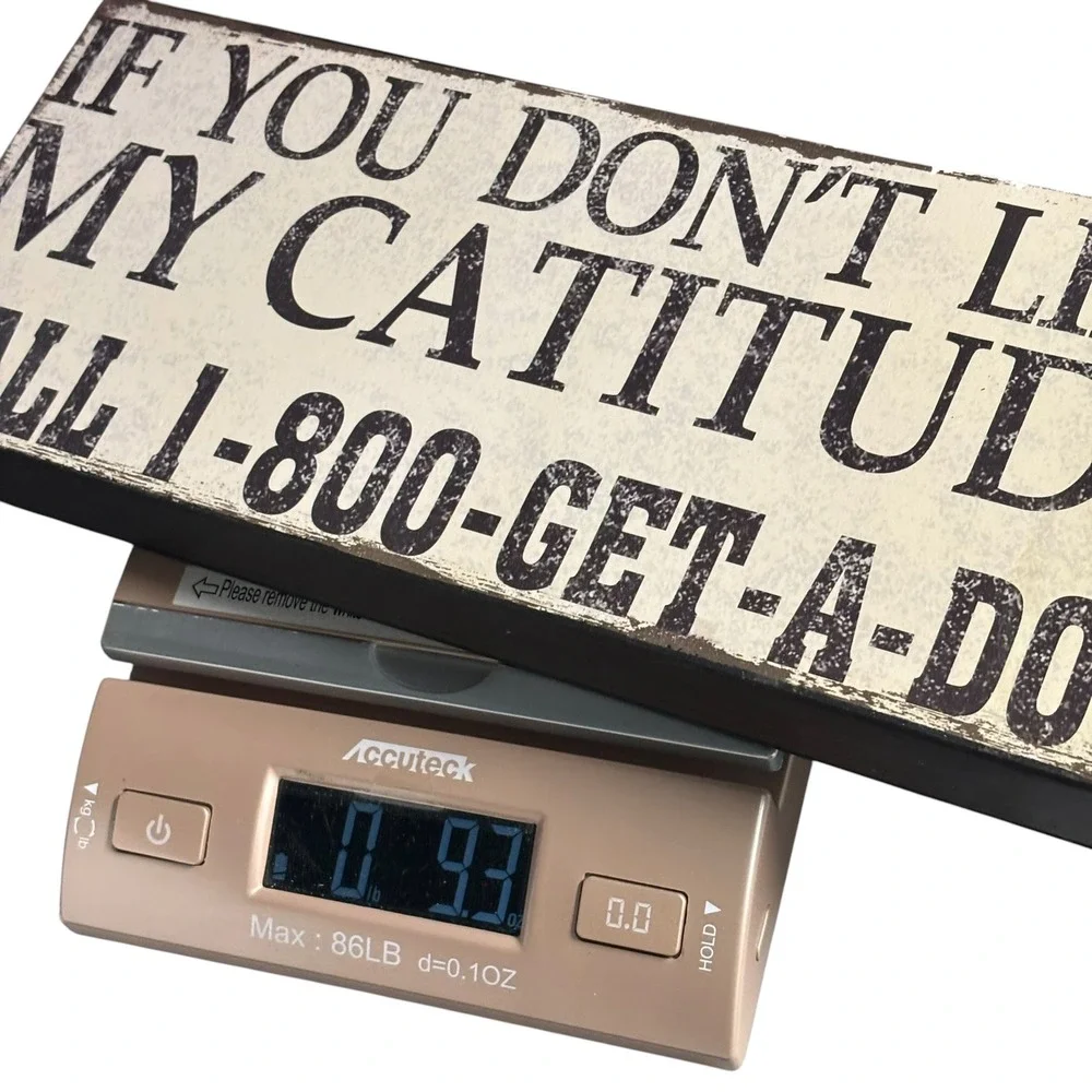Catitude Funny Wood Box Sign Rustic Cat Lover Wall Decor 1-800-GET-A-DOG Distres